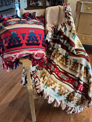 Red Sunset Fleece throw blanket and Pillow