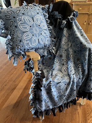 Bandana Handkerchief Blue Gray Throw Blanket and Pillow Set