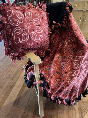 Red Bandana Handkerchief Throw Blanket and Pillow Set